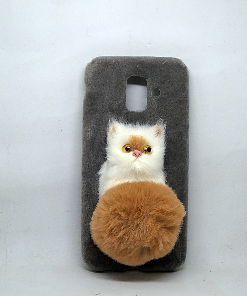 Накладка Мех для Samsung J8/A6 Plus (Cat, Сірий)-0