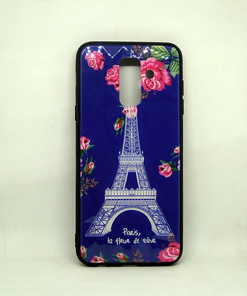 Накладка Glass Case рельеф Samsung A8 Plus (2018) (Paris)-0