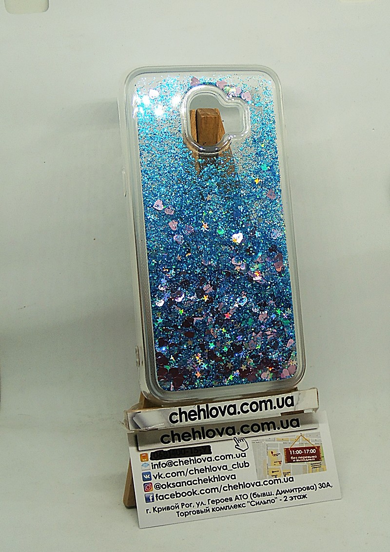 Накладка Aqua для Samsung J2 (2018) J250 блакитні блискітки (переливається)-0