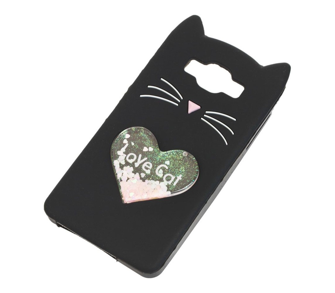 Накладка 3D Cat heart для Samsung J3 J300/J310/J320 (J5 2015) чорна-1