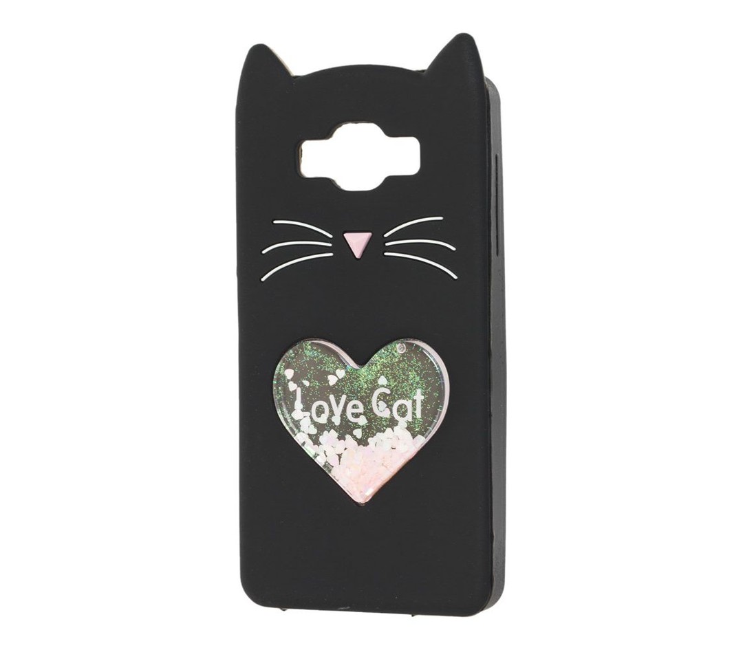 Накладка 3D Cat heart для Samsung J3 J300/J310/J320 (J5 2015) чорна-0