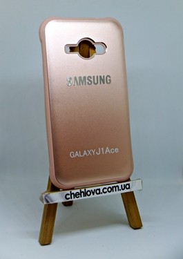 Накладка металлическая с тисненным металлическим логотипом  для Samsung J1 Ace J110 розовое золото-0