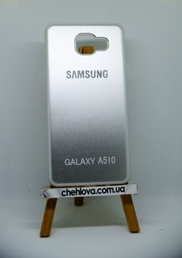 Накладка металлическая с тисненным металлическим логотипом  для Samsung A5 (2016) 510 серебро-0