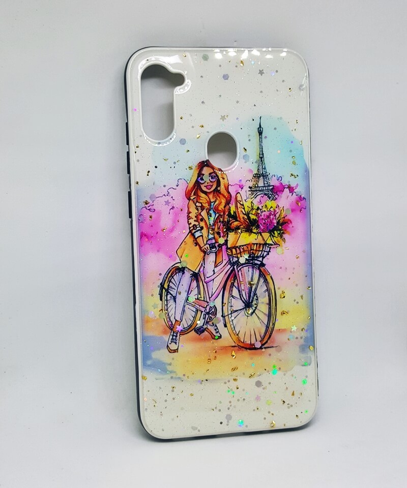 Накладка Mix Art для Samsung A11/M11 Блондинка на велосипеді з квітами-0