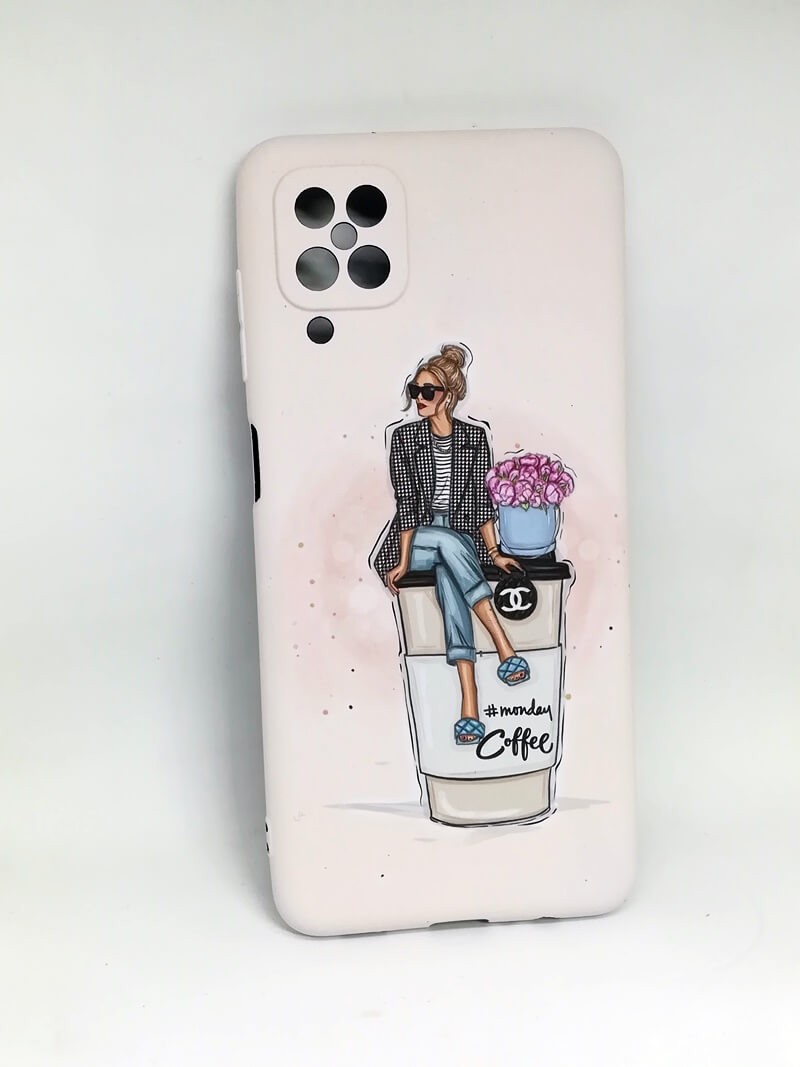 Накладка MATTE FLUORO для Samsung A12 Дівчина на каві-0