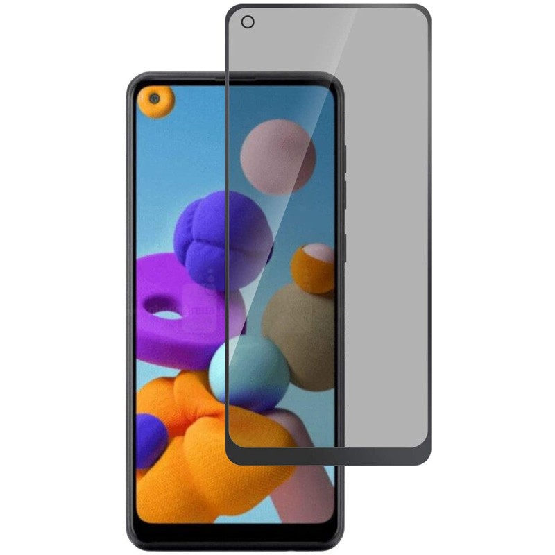 Захисне скло Privacy 5D для Samsung A21s з чорною рамкою (м`яка упаковка)-0