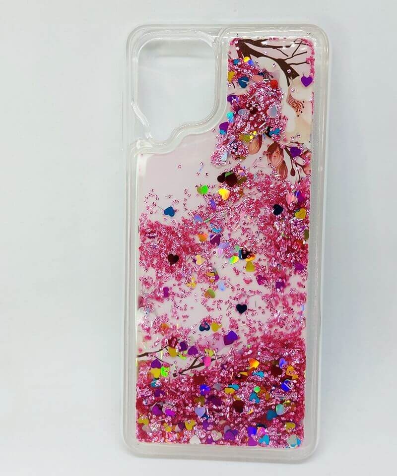 Накладка Fluid Painted для Samsung A22 / M22 / M32 "Рожеві квіти" (переливається)-0