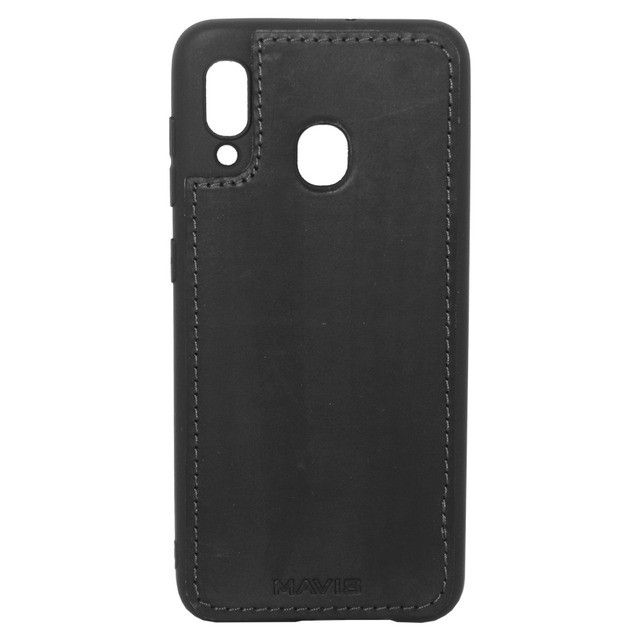 Накладка MAVIS для Samsung A20/A30  шкіряна чорна-0