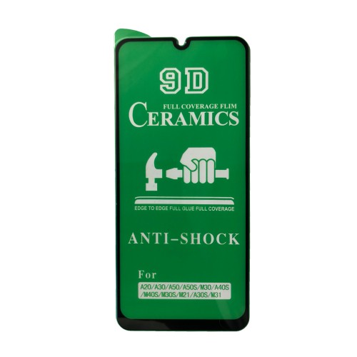Гнучке скло Ceramic для Samsung M21/A20/A30/A30s/A50/A50s/M30  глянцеве з чорною рамкою-0