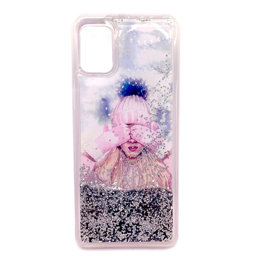 Накладка Fluid Painted для Samsung A31 "Дівчина в шапці і рукавичках під снігом" (переливається)-0