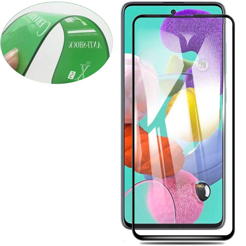 Гнучке скло Ceramic для Samsung A51 глянцеве з чорною рамкою-0