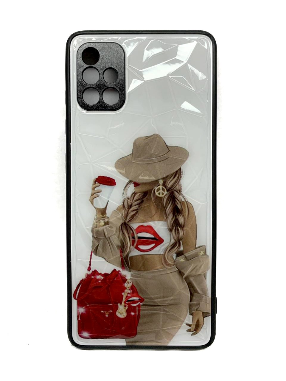 Накладка Ladies Camera для Samsung A51 Дівчина з червоною сумкою-0