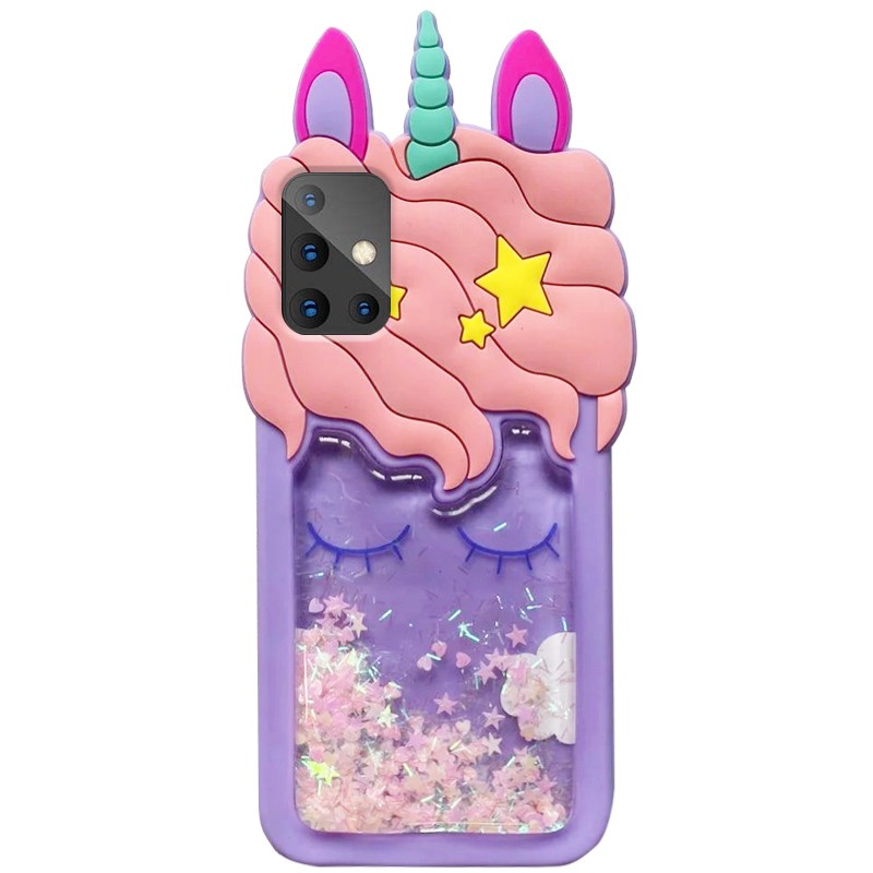 Накладка 3D Unicorn для Samsung A51/M40s фіолетова з блискітками-0