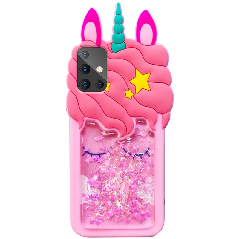 Накладка 3D Unicorn для Samsung A71 рожева з блискітками-0