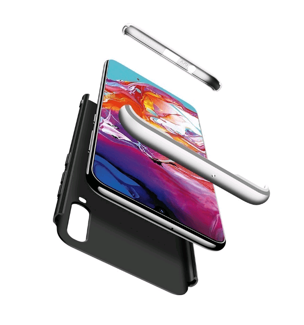 Чохол-накладка GKK 3 в1 для Samsung A70  чорний зі срібним-2