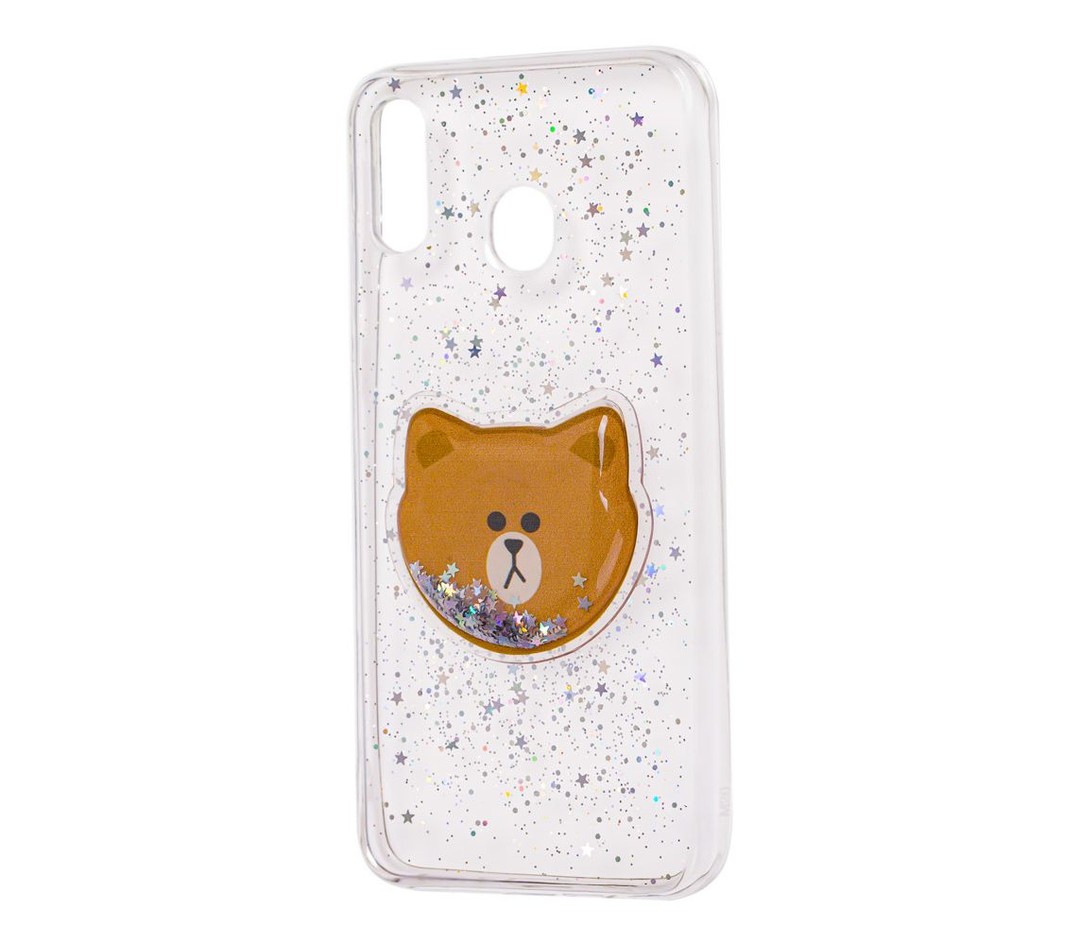 Накладка TOY для Samsung M20 з рідкими блискітками "Ведмедик"-0