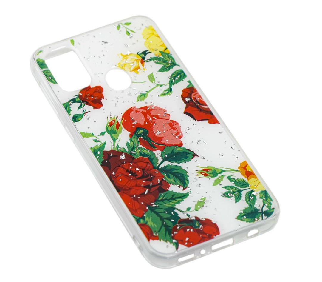Чохол-накладка Glitter для Samsung M30s/M21 "Червоні квіти"-1