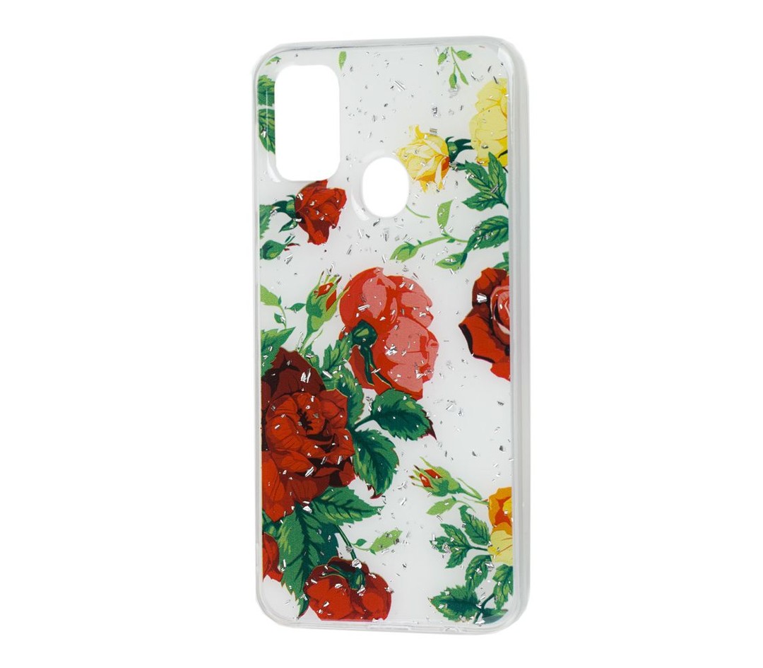 Чохол-накладка Glitter для Samsung M30s/M21 "Червоні квіти"-0