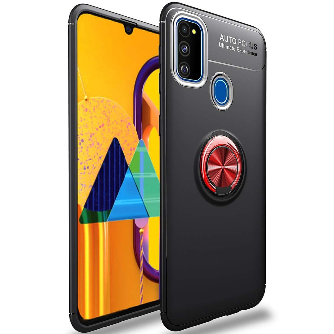 Чохол Deen ColorRing для Samsung M31 чорно-червоний для автохолдера-0