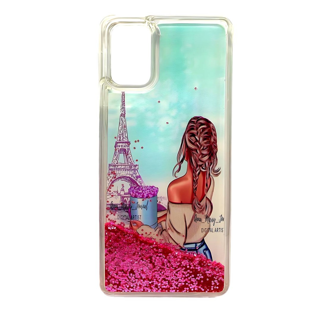 Накладка Fluid Painted для Samsung M31s "Дівчина в Парижі" (переливається)-0