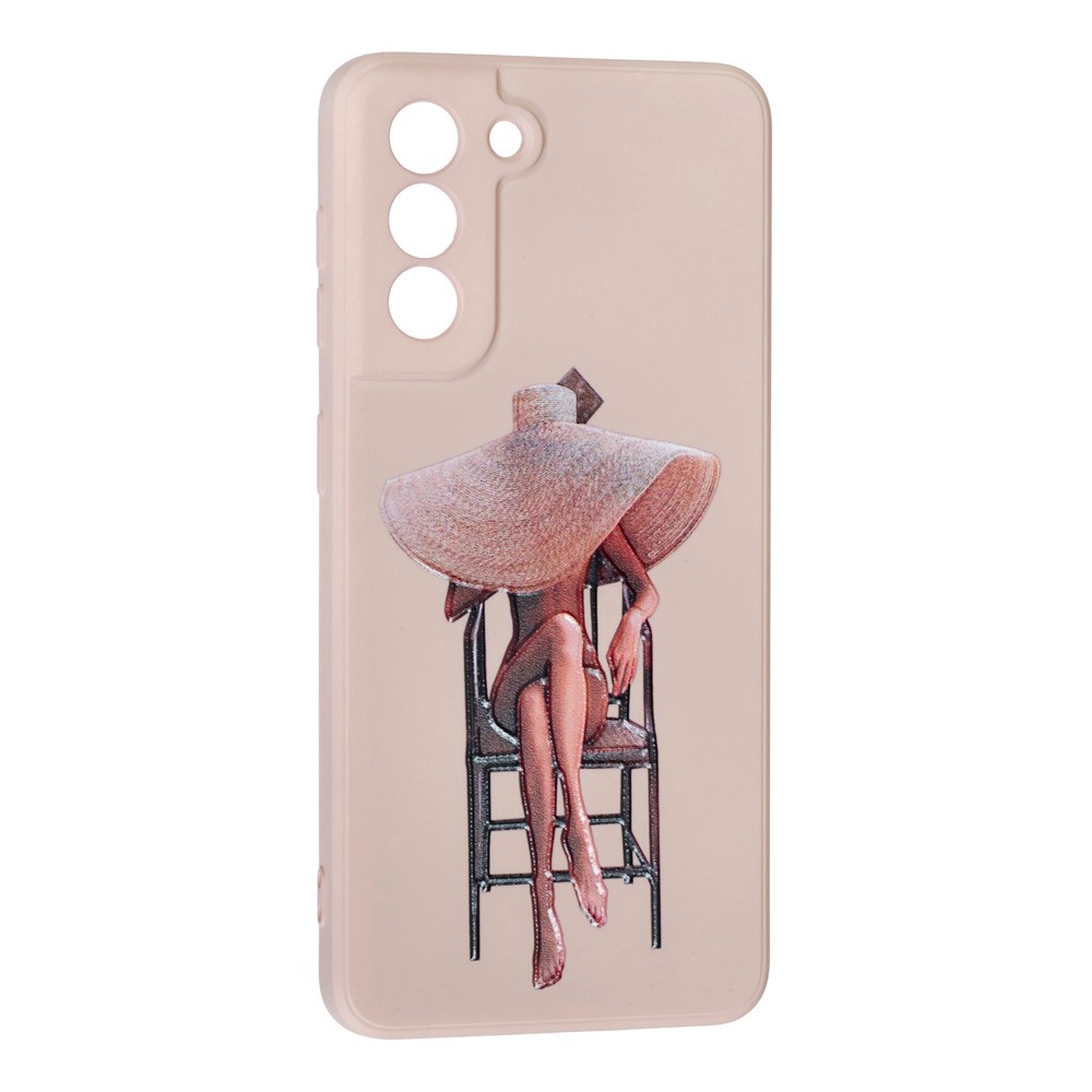 Накладка Silicone ART для Samsung S21 "Lady with hat" Pink Sand-0
