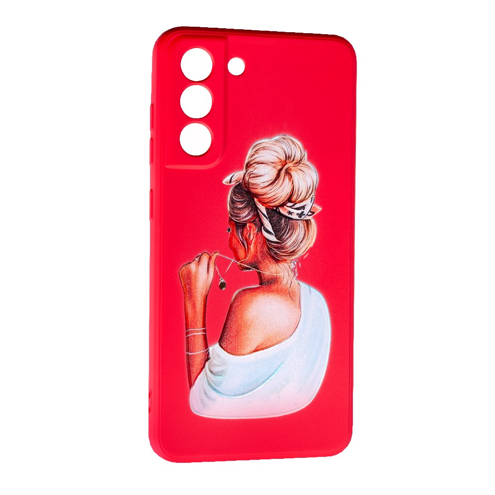 Накладка Silicone ART для Samsung S21FE "Girl Red"-0