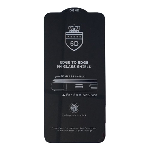 Захисне скло 6D OG Crown для Samsung S22/S23 з чорною рамкою-0