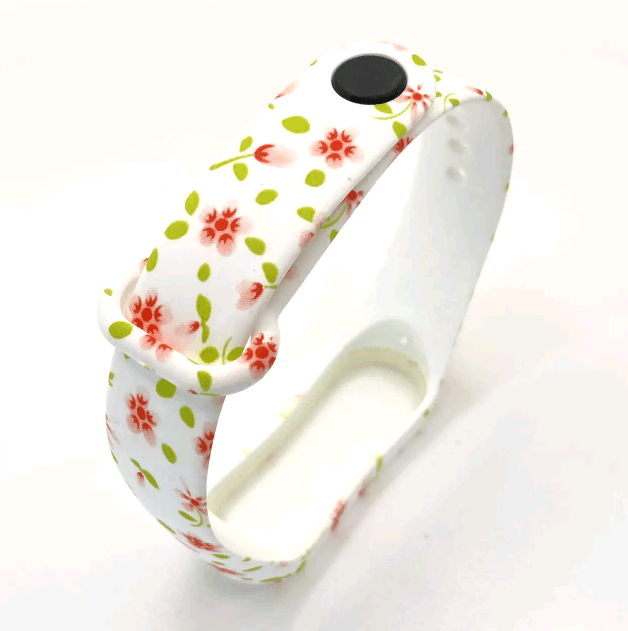 Ремінець для Mi Band 3/4 Silicone "Білий з квітами"-0