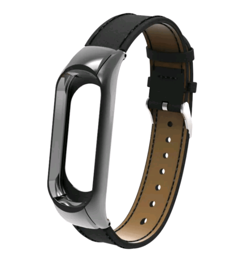 Ремінець leather для Mi Band 3/4 чорний/чорний-0