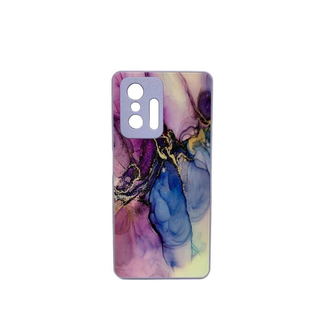 Накладка Marble Clouds для Xiaomi 11T/11T Pro (Фіолетова,скло)-0