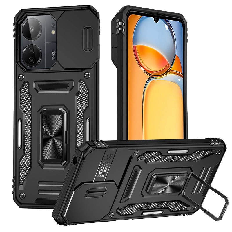 Накладка Camshield Army Ring для Xiaomi Redmi 13C / Poco C65 Чорний-0