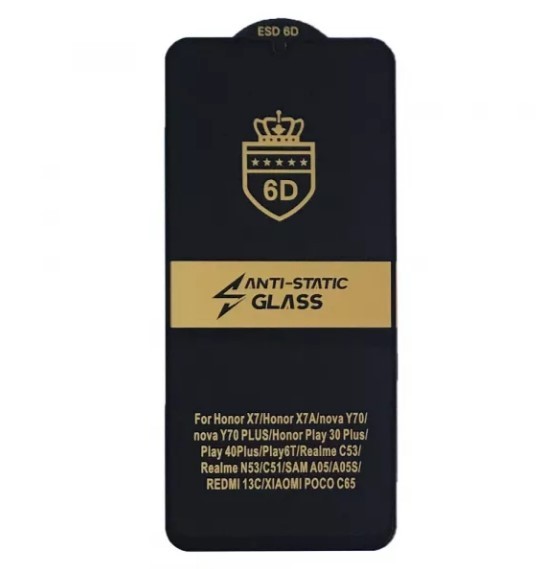 Захисне скло 6D OG Crown для Samsung A07 / A06 /Xiaomi Redmi 13C/Poco C65/M6 5G/Honor X7/X7A/Nova Y70/Realme C53/C51/Samsung A05/Nokia C31-0