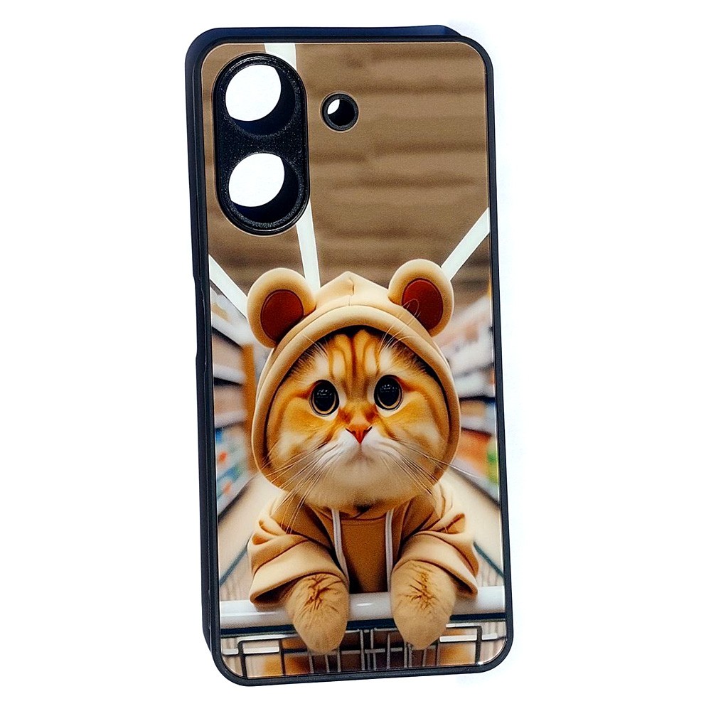 Накладка Marble Clouds для Xiaomi Redmi 13C 4G/Poco C65 Котик в худі, скло-0