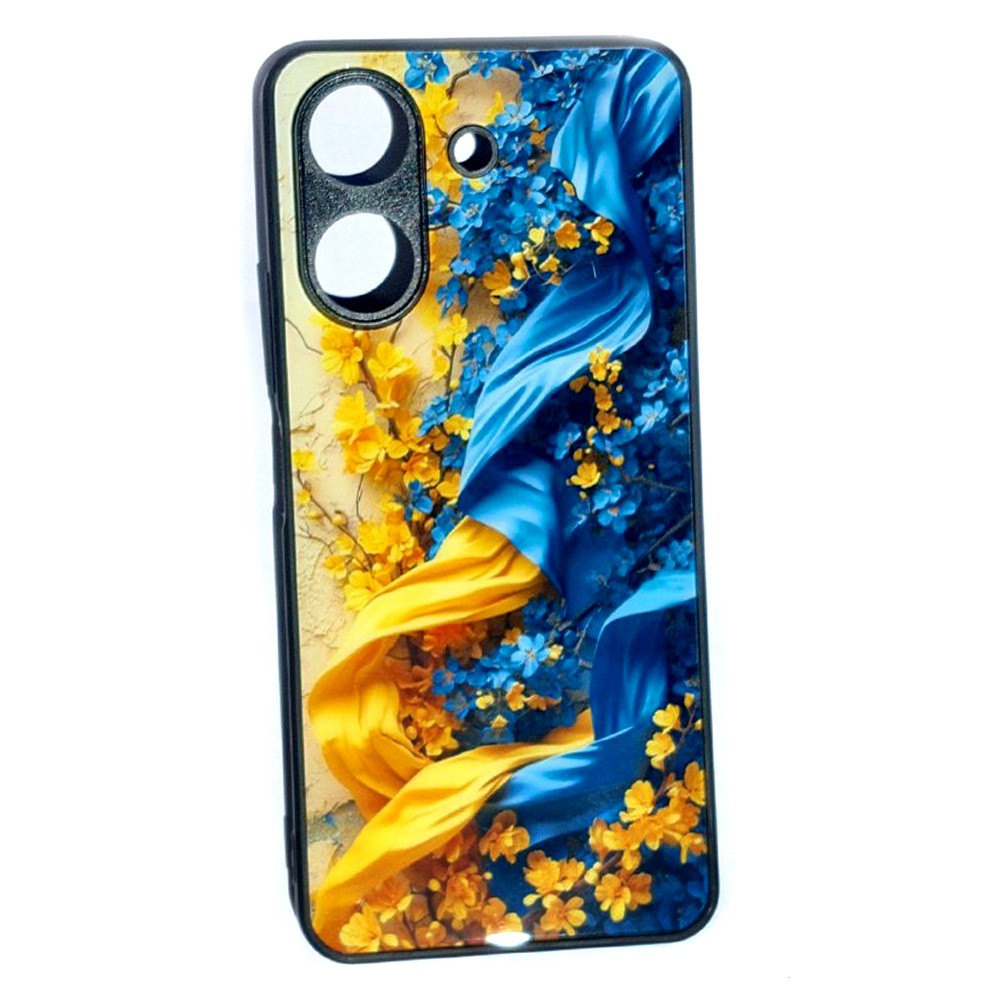 Накладка Marble Clouds для Xiaomi Redmi 13C 4G/Poco C65 Квіти на стіні, скло-0