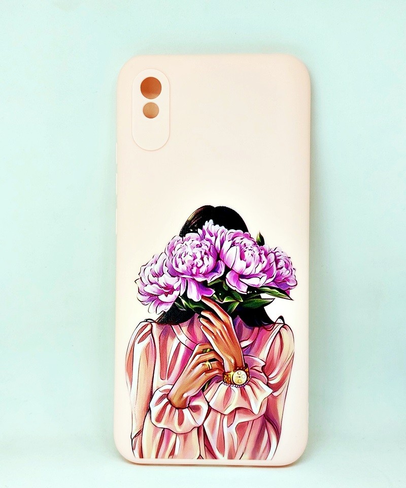 Накладка Candy color для Xiaomi Redmi 9A Girl with flowers  (pink)-0