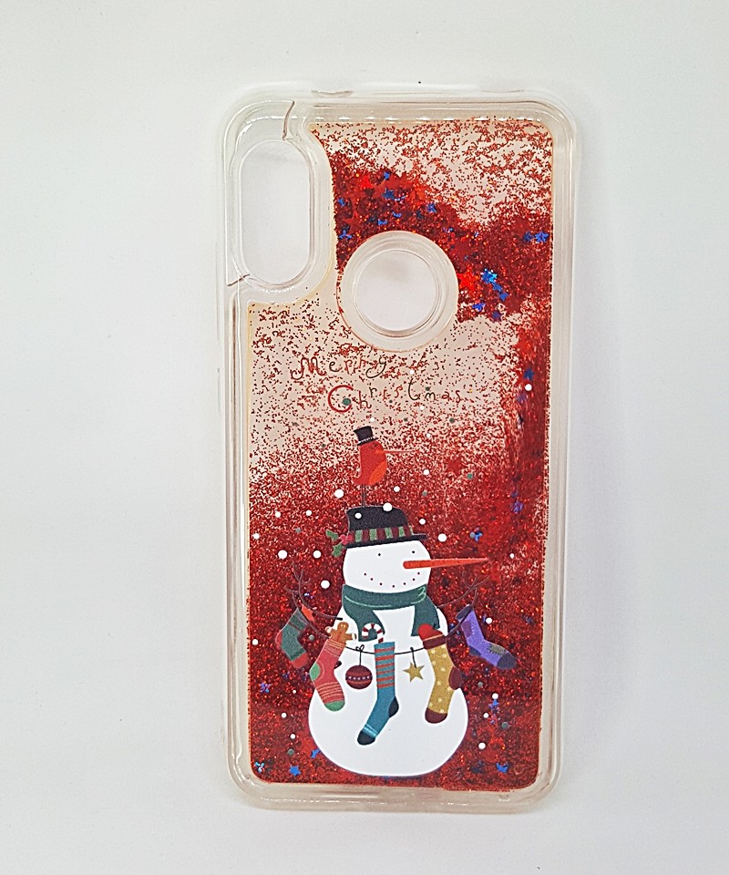 Накладка Merry Christmas  "Новий Рік" для Xiaomi MI A2 LITE   Сніговик червоний (переливається)-0