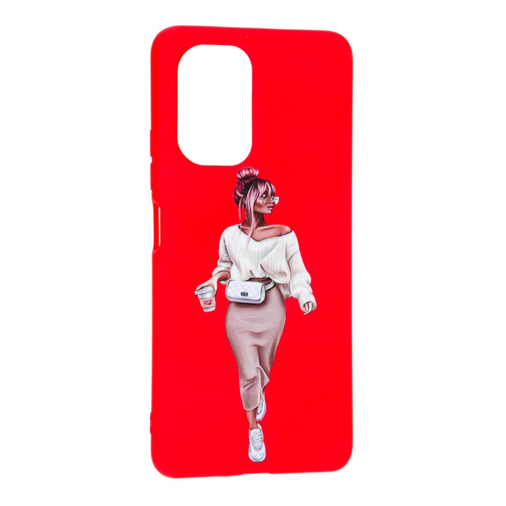 Накладка Silicone ART для Xiaomi Poco F3 / Mi 11i "Lady Red"-0