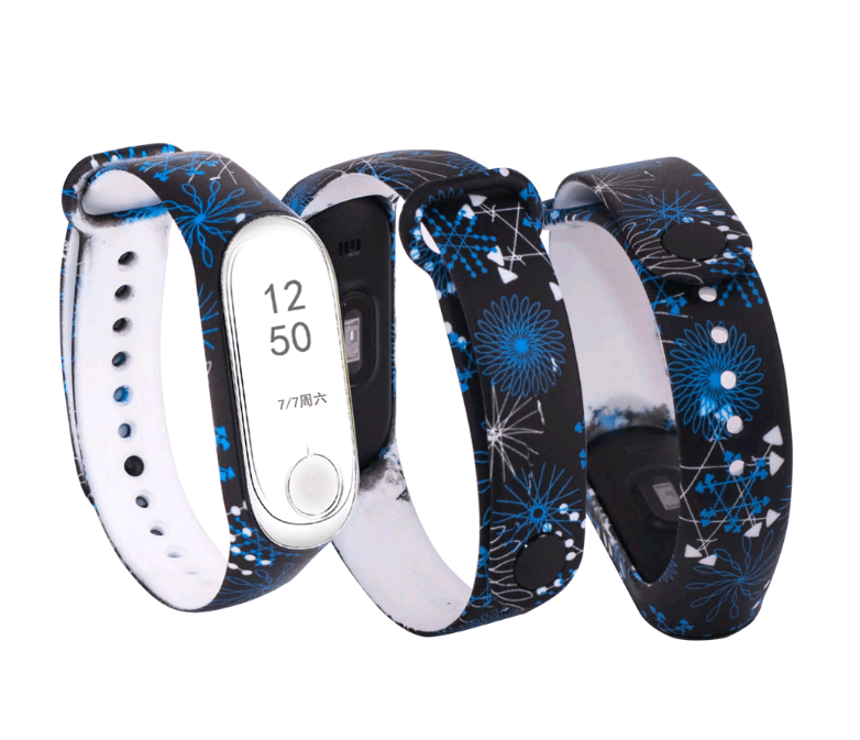 Ремінець для Mi Band 3 Silicone "Чорний з орнаментом"-0