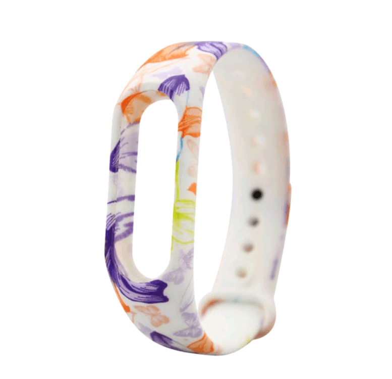 Ремінець для  Mi Band 5/Mi Band 6 /7 "Фіолетові та оранжеві квіти"-0