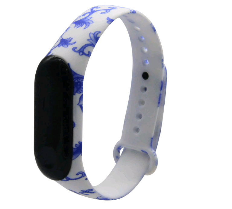 Ремінець для Mi Band 3 Silicone "Сині квіти"-0