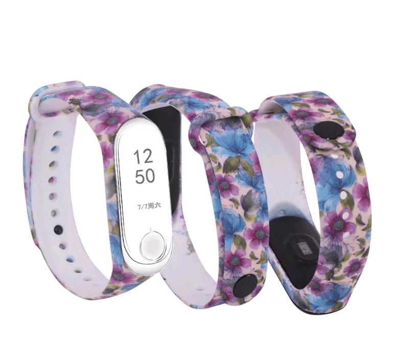 Ремінець для  Mi Band 5/Mi Band 6 /7 "Фіолетові і блакитні квіти"-0