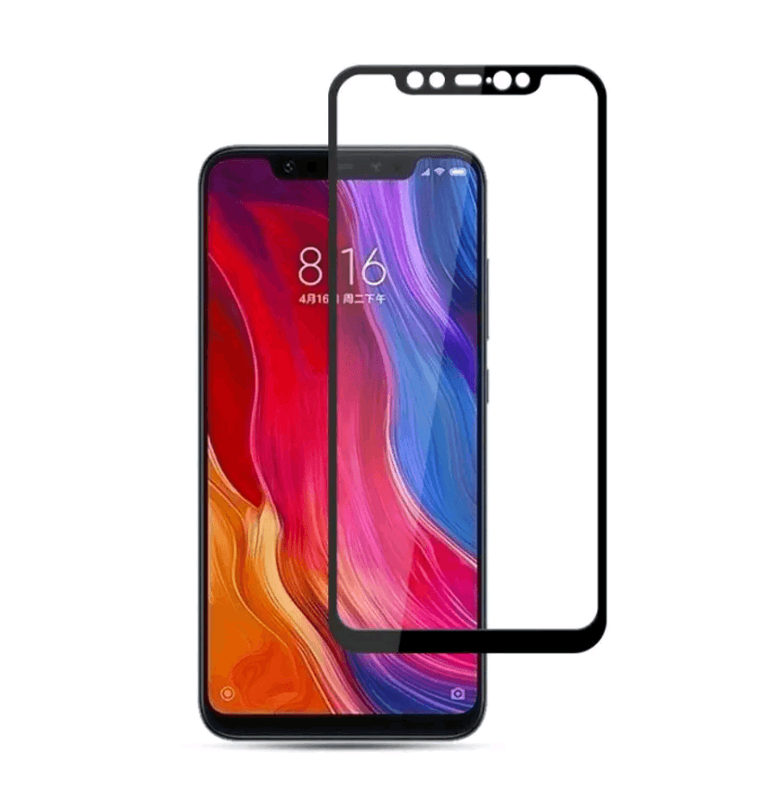 Захисне скло Silk Screen для XiaomiI Mi 8/Mi 8 Pro чорна рамка (поклейка рамкою)-0