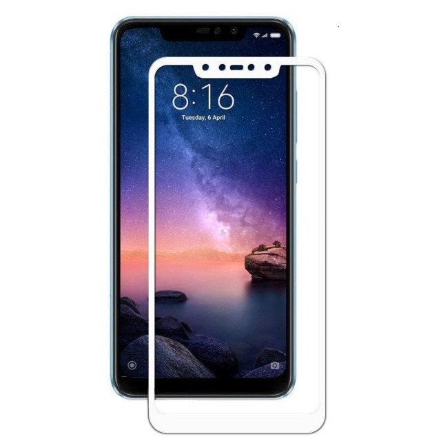 Захисне скло Silk Print для Xiaomi Redmi Note 6 Pro white (поклейка рамкою)-0