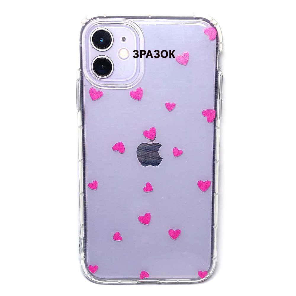 Накладка Transparent in Hearts для Iphone 11 (Pink)-1