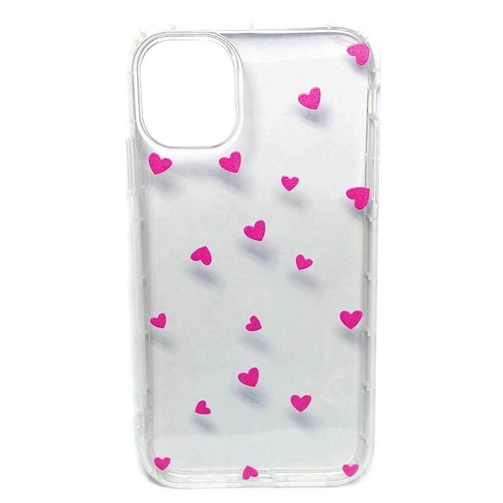 Накладка Transparent in Hearts для Iphone 11 (Pink)-0