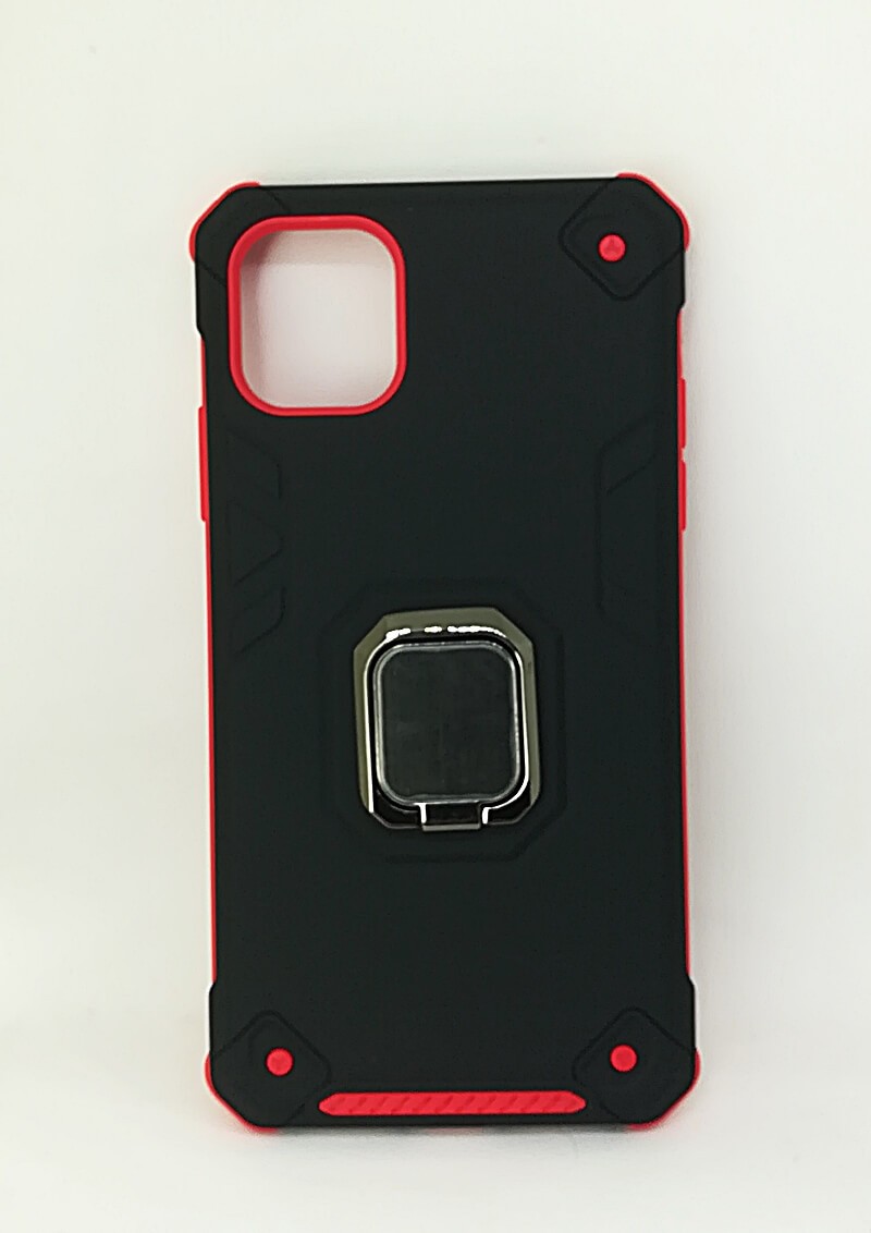 Чохол Техно з кільцем для IPhone 11 Pro Max (Чорно-червоний)-0