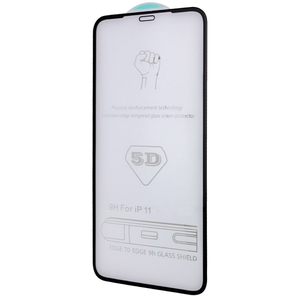 Захисне скло 5D Hard (full glue) для iPhone 11/Xr (6.1") з чорною рамкою (м`яка упаковка)-0