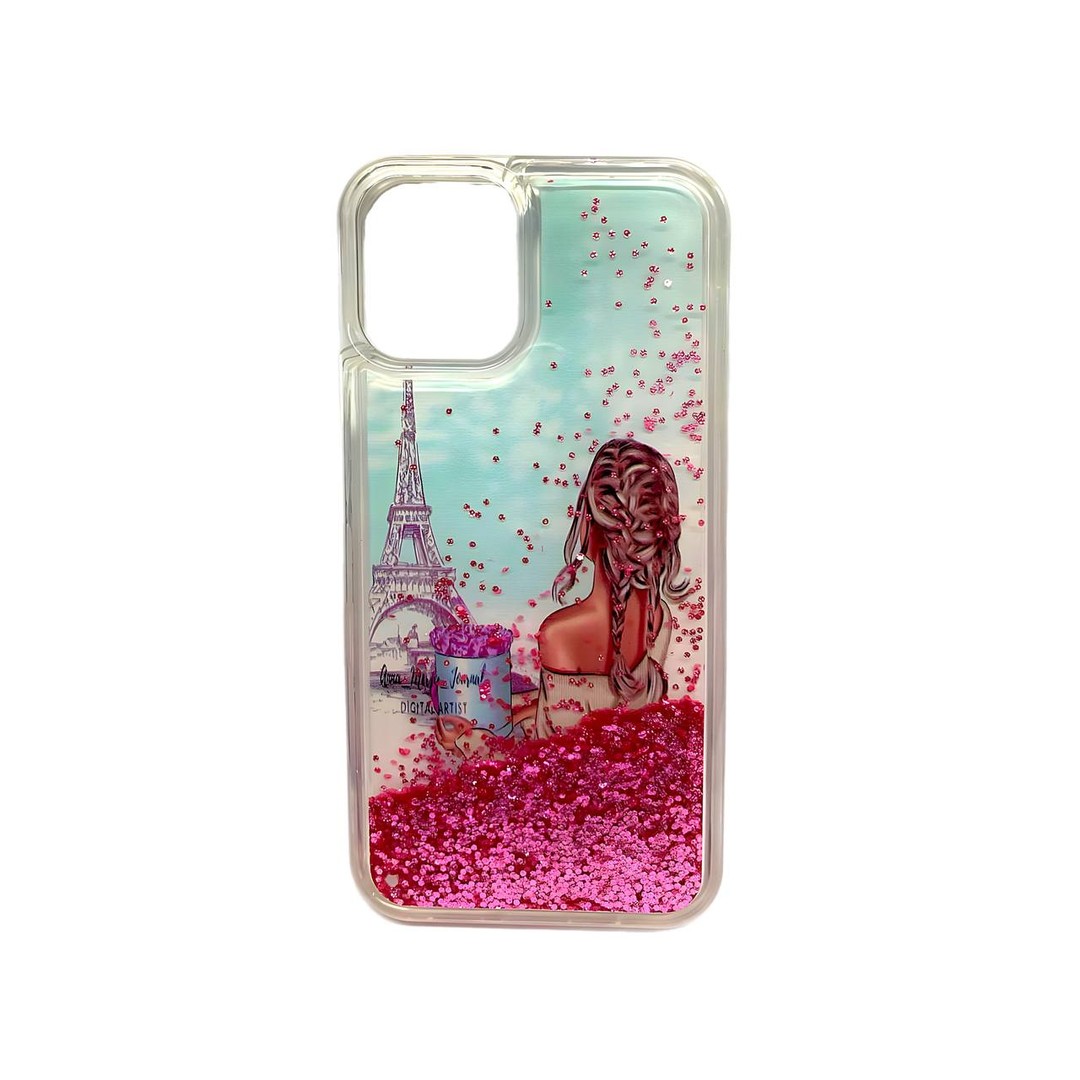 Накладка Fluid Painted для Iphone 12 mini "Дівчина в Парижі" (переливається)-0