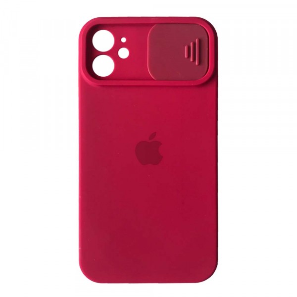 Silicone Case Square Slider Full Camera Protective (AA) для iPhone 12 (Rose red)-0