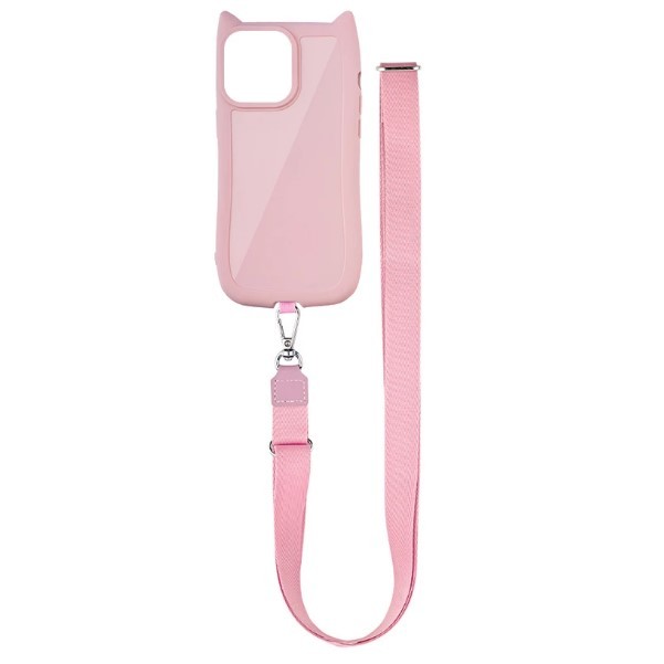 Чохол TPU Cat with straps для iPhone 13/14  (Pink)-0